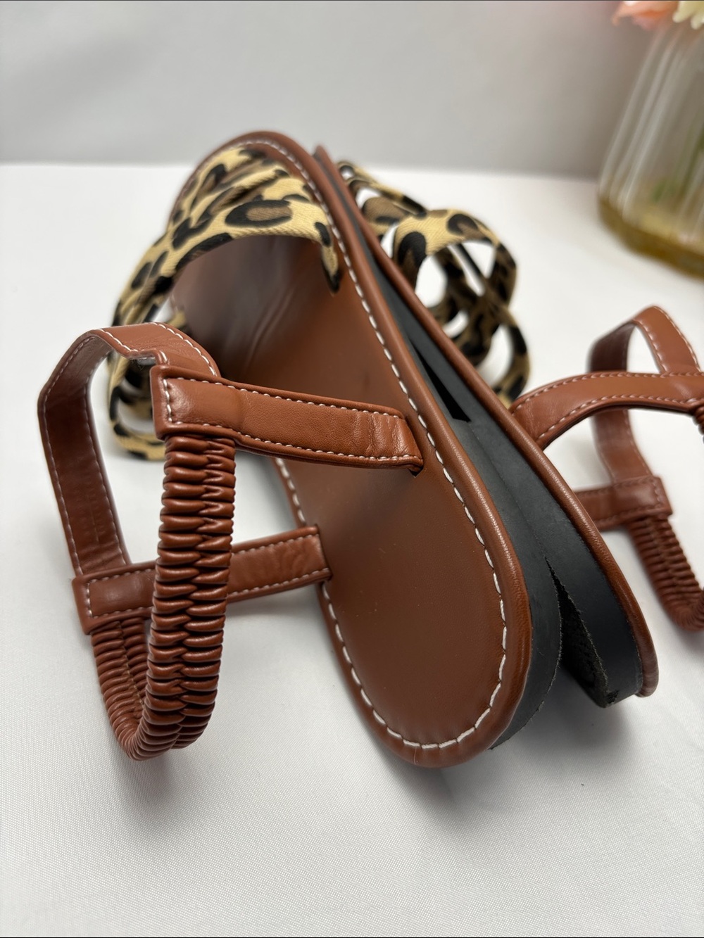 Fashion Women’s 5.5-6/36 Leopard Print Strappy Flat Sandals in Brown#494 - Picture 10 of 14